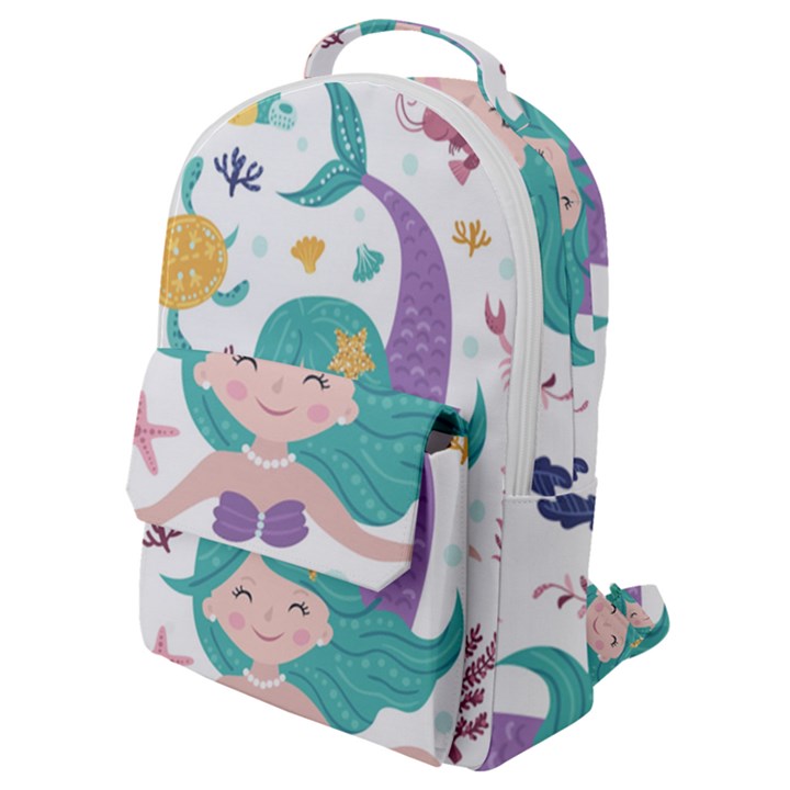 Set-cute-mermaid-seaweeds-marine-inhabitants Flap Pocket Backpack (Small)