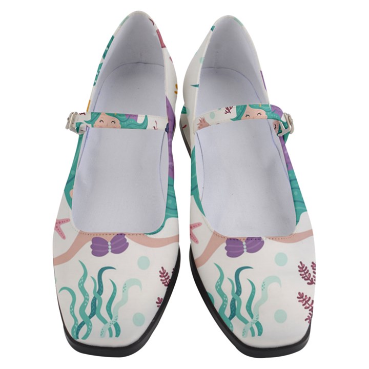 Set-cute-mermaid-seaweeds-marine-inhabitants Women s Mary Jane Shoes