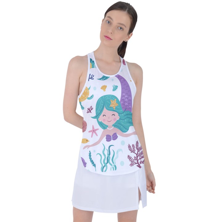 Set-cute-mermaid-seaweeds-marine-inhabitants Racer Back Mesh Tank Top