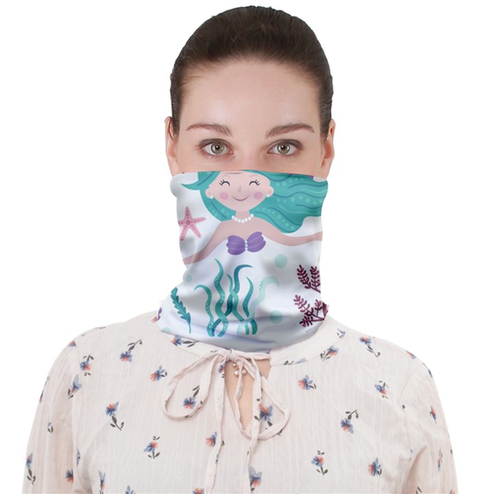 Set-cute-mermaid-seaweeds-marine-inhabitants Face Covering Bandana (Adult)