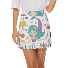 Set-cute-mermaid-seaweeds-marine-inhabitants Mini Front Wrap Skirt