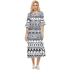 Boho-style-pattern Double Cuff Midi Dress