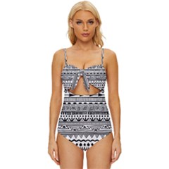 Boho-style-pattern Knot Front One-piece Swimsuit