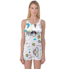 Unicorns-rainbows-seamless-pattern One Piece Boyleg Swimsuit