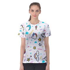 Unicorns-rainbows-seamless-pattern Women s Sport Mesh Tee