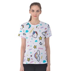 Unicorns-rainbows-seamless-pattern Women s Cotton Tee