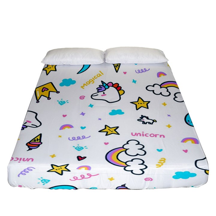 Unicorns-rainbows-seamless-pattern Fitted Sheet (California King Size)