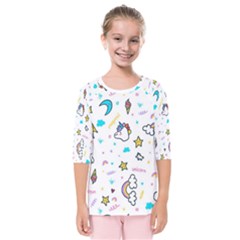 Unicorns-rainbows-seamless-pattern Kids  Quarter Sleeve Raglan Tee