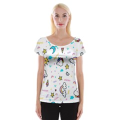 Unicorns-rainbows-seamless-pattern Cap Sleeve Top