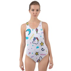 Unicorns-rainbows-seamless-pattern Cut-out Back One Piece Swimsuit