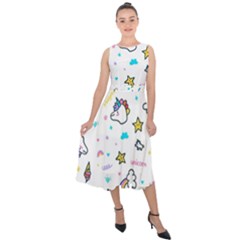 Unicorns-rainbows-seamless-pattern Midi Tie-back Chiffon Dress