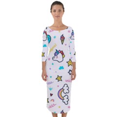 Unicorns-rainbows-seamless-pattern Quarter Sleeve Midi Bodycon Dress