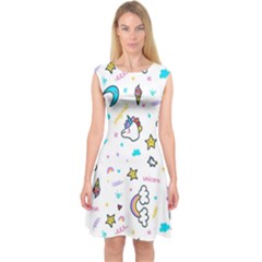 Unicorns-rainbows-seamless-pattern Capsleeve Midi Dress