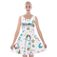 Unicorns-rainbows-seamless-pattern Velvet Skater Dress