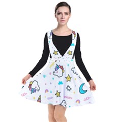 Unicorns-rainbows-seamless-pattern Plunge Pinafore Dress