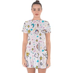 Unicorns-rainbows-seamless-pattern Drop Hem Mini Chiffon Dress