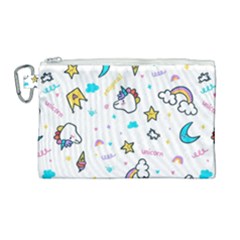 Unicorns-rainbows-seamless-pattern Canvas Cosmetic Bag (large)