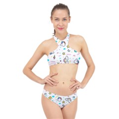 Unicorns-rainbows-seamless-pattern High Neck Bikini Set