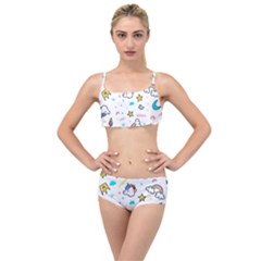 Unicorns-rainbows-seamless-pattern Layered Top Bikini Set