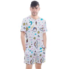 Unicorns-rainbows-seamless-pattern Men s Mesh Tee And Shorts Set