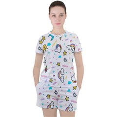 Unicorns-rainbows-seamless-pattern Women s Tee And Shorts Set