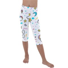 Unicorns-rainbows-seamless-pattern Kids  Lightweight Velour Capri Leggings 