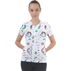 Unicorns-rainbows-seamless-pattern Short Sleeve Zip Up Jacket