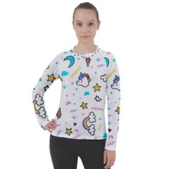 Unicorns-rainbows-seamless-pattern Women s Pique Long Sleeve Tee