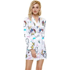 Unicorns-rainbows-seamless-pattern Long Sleeve Satin Robe