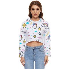 Unicorns-rainbows-seamless-pattern Women s Lightweight Cropped Hoodie