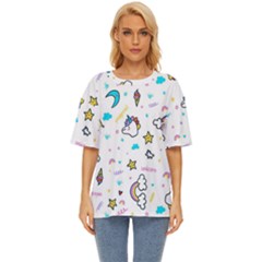 Unicorns-rainbows-seamless-pattern Oversized Basic Tee