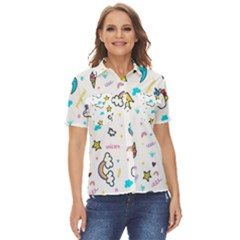 Unicorns-rainbows-seamless-pattern Women s Short Sleeve Double Pocket Shirt