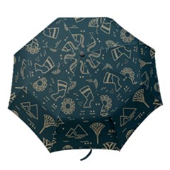 Dark-seamless-pattern-symbols-landmarks-signs-egypt -- Folding Umbrellas by Jancukart