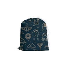 Dark-seamless-pattern-symbols-landmarks-signs-egypt -- Drawstring Pouch (small)