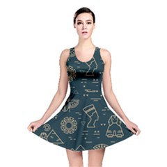 Dark-seamless-pattern-symbols-landmarks-signs-egypt -- Reversible Skater Dress