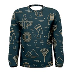 Dark-seamless-pattern-symbols-landmarks-signs-egypt -- Men s Long Sleeve Tee