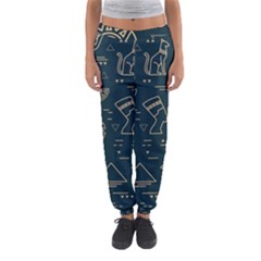 Dark-seamless-pattern-symbols-landmarks-signs-egypt -- Women s Jogger Sweatpants