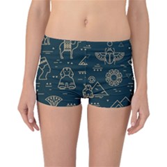 Dark-seamless-pattern-symbols-landmarks-signs-egypt -- Boyleg Bikini Bottoms