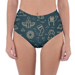 Dark-seamless-pattern-symbols-landmarks-signs-egypt -- Reversible High-waist Bikini Bottoms