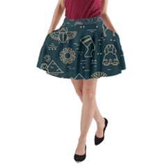 Dark-seamless-pattern-symbols-landmarks-signs-egypt -- A-line Pocket Skirt