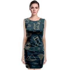 Dark-seamless-pattern-symbols-landmarks-signs-egypt -- Sleeveless Velvet Midi Dress