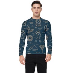 Dark-seamless-pattern-symbols-landmarks-signs-egypt -- Men s Long Sleeve Rash Guard by Jancukart