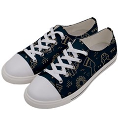 Dark-seamless-pattern-symbols-landmarks-signs-egypt -- Women s Low Top Canvas Sneakers