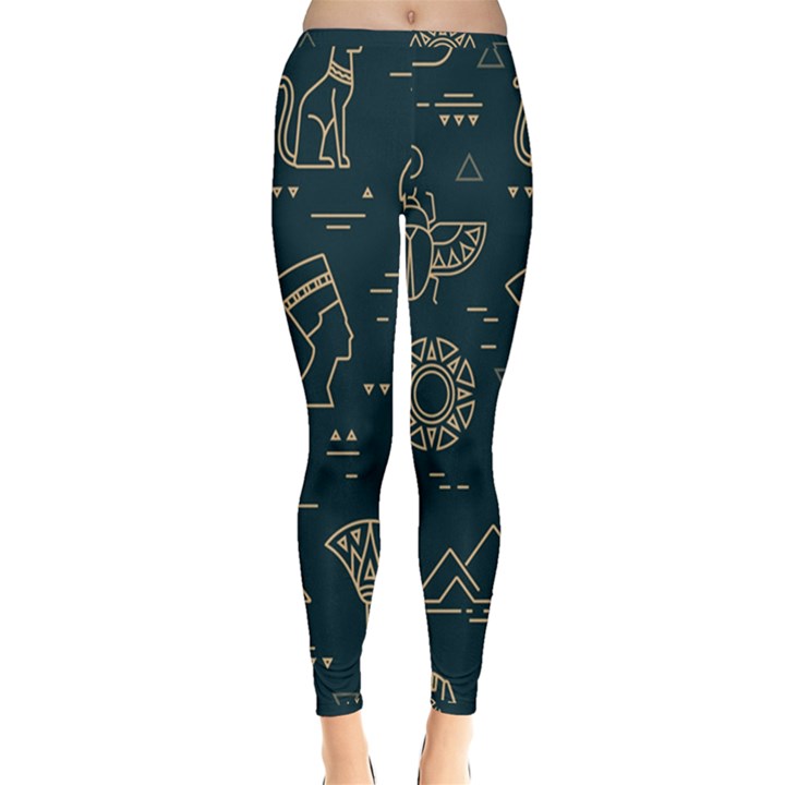 Dark-seamless-pattern-symbols-landmarks-signs-egypt -- Inside Out Leggings