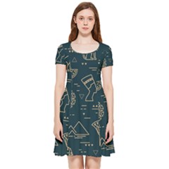 Dark-seamless-pattern-symbols-landmarks-signs-egypt -- Inside Out Cap Sleeve Dress