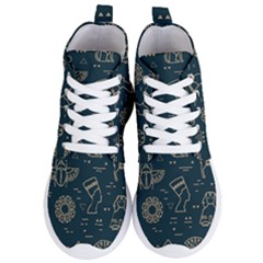 Dark-seamless-pattern-symbols-landmarks-signs-egypt -- Women s Lightweight High Top Sneakers