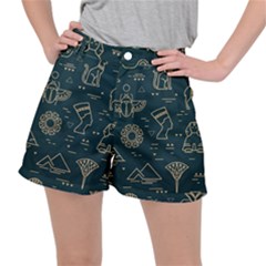 Dark-seamless-pattern-symbols-landmarks-signs-egypt -- Ripstop Shorts