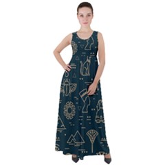 Dark-seamless-pattern-symbols-landmarks-signs-egypt -- Empire Waist Velour Maxi Dress