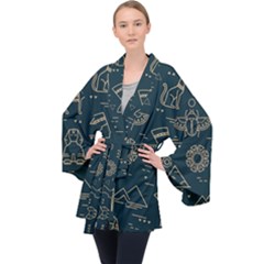 Dark-seamless-pattern-symbols-landmarks-signs-egypt -- Long Sleeve Velvet Kimono 