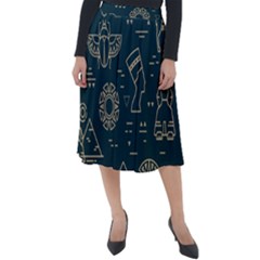 Dark-seamless-pattern-symbols-landmarks-signs-egypt -- Classic Velour Midi Skirt 